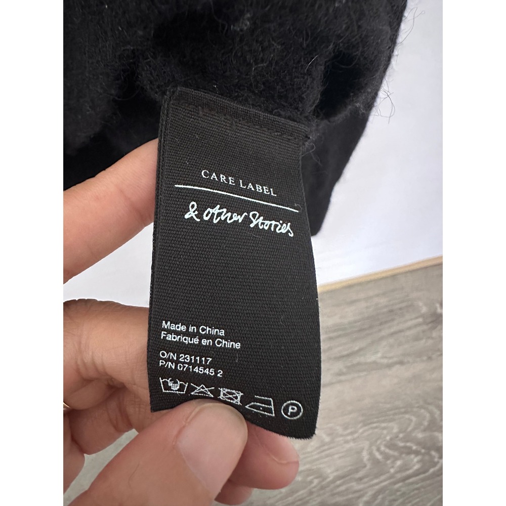 & Other Stories Paris Atelier Black Wool Alpaca Cardigan M Eyelet Lace Collar - Picture 8 of 9
